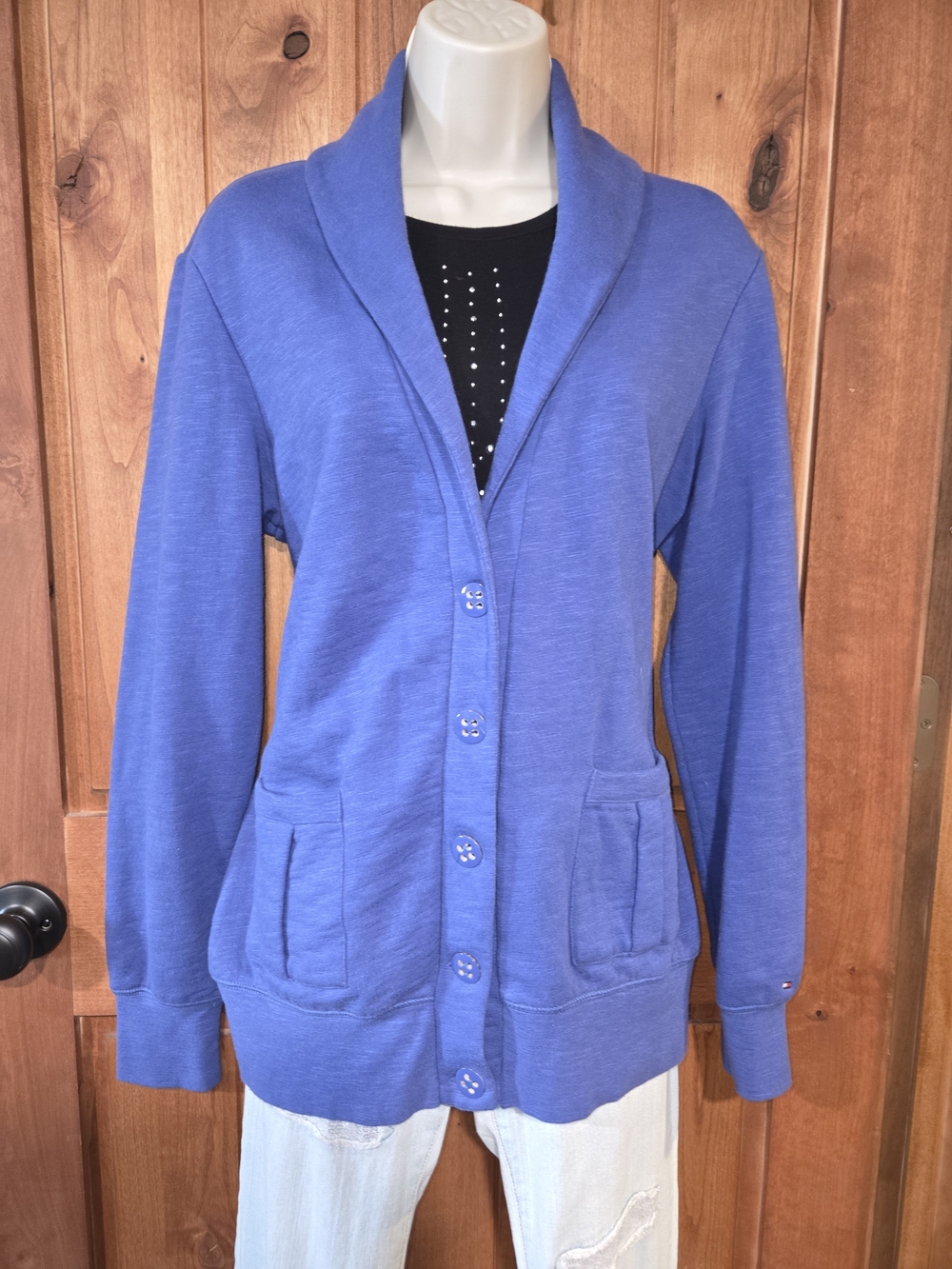 Tommy Hilfiger Periwinkle Shawl Collar Button Fleece Cardigan